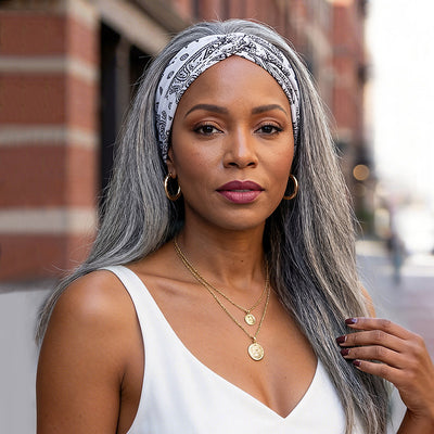 Soul Lady Silver Gray Straight Hair Headband Wig Real Human Hair Glueless Wigs For Women-standard salt and pepper color wig-fashion siver gray women over 50