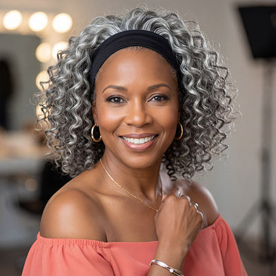 Soul Lady natural looking gray wigs Ready To Go Salt And Pepper Water Wave Human Hair Headband Wig For fashion Older Women over 60 years old-everyday go wig for seniors