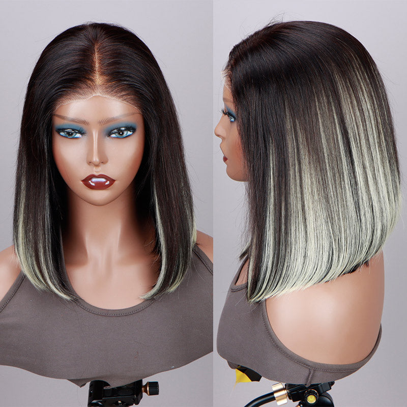 SoulLady Blonde Peekaboo Highlight Bob Wig Straight Human Hair 6x4 Pre Cut Glueless HD Lace Wig