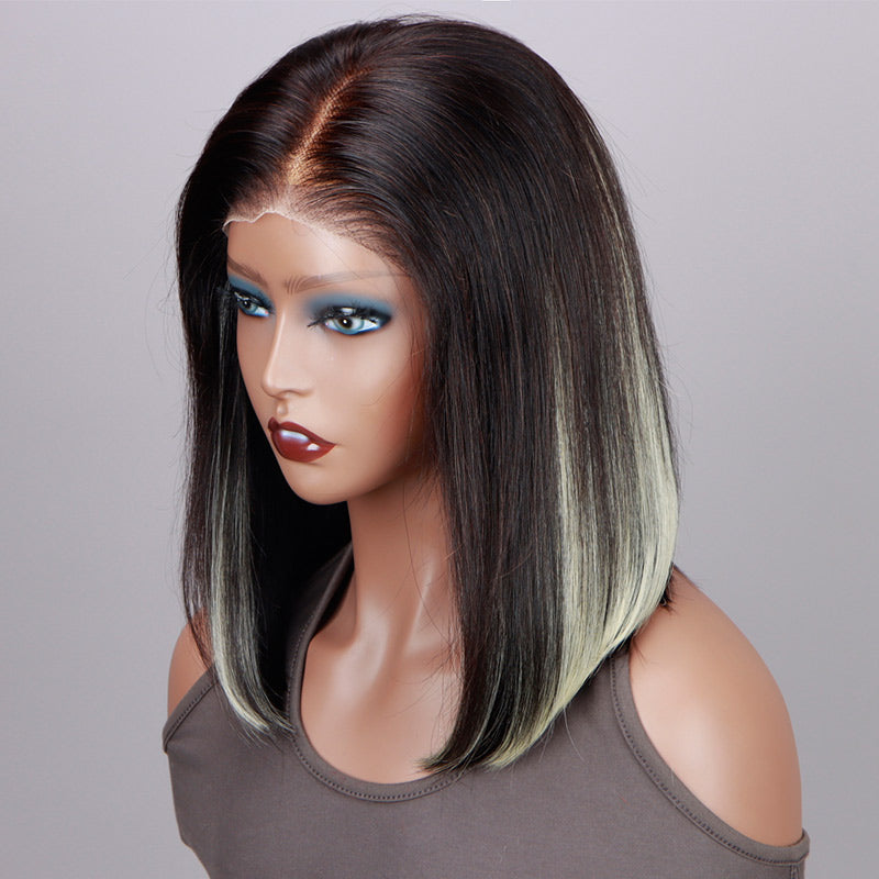 SoulLady Blonde Peekaboo Highlight Bob Wig Straight Human Hair 6x4 Pre Cut Glueless HD Lace Wig-side front shiw
