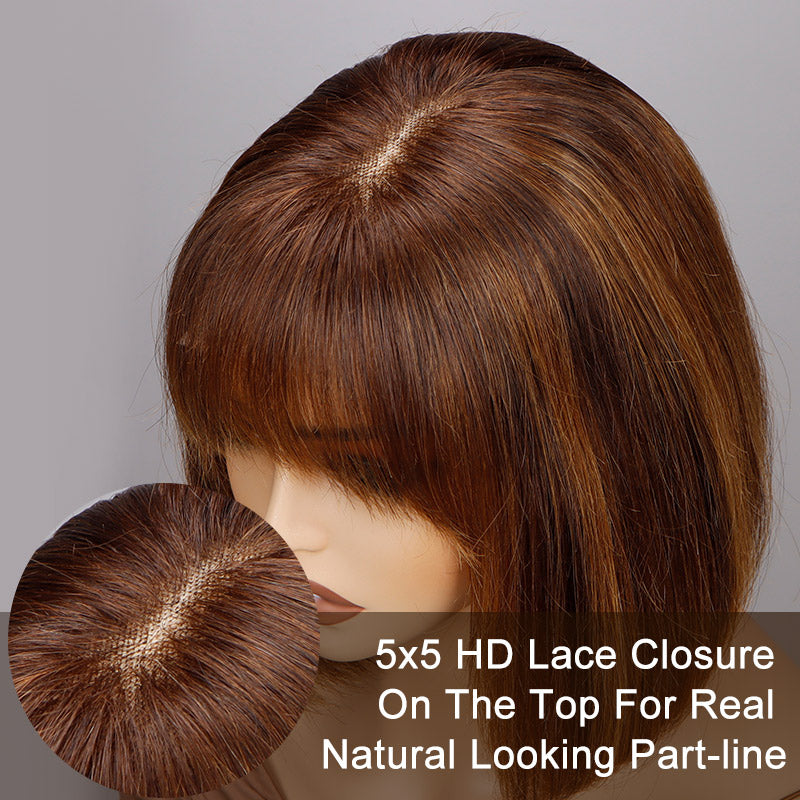 Straight Highlight Bob Wigs Brown Highlight Human Hair Wig  display picture 1