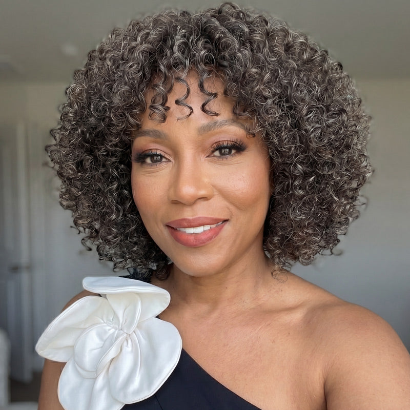 Human hair blend grey curly wavy wig with bang Shake N Go Legacy Human Hair Blend Full Wig - PHOENIX  main image 2