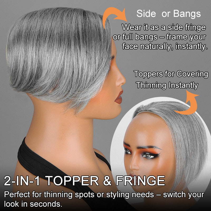Gray Human Hair Toppers Salt and Pepper Straight Hair Pieces  display picture 1