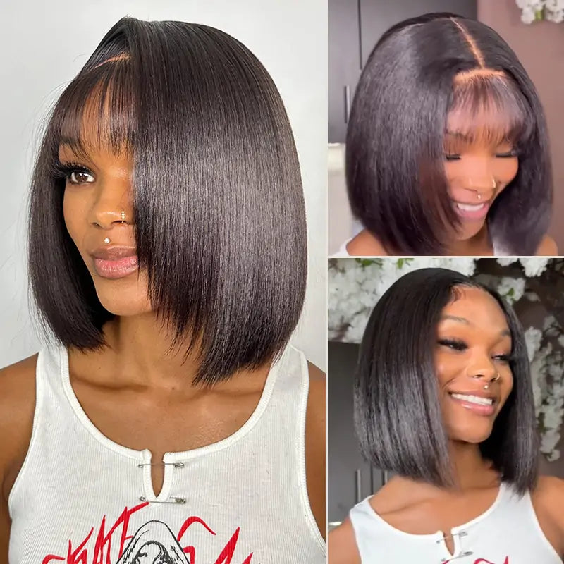 Flash Sale Soul Lady Kinky Straight Bob Wig With 4C Kinky Edges Hairline Side Part 5x5 HD Lace Human Hair Wigs 180% Full Density