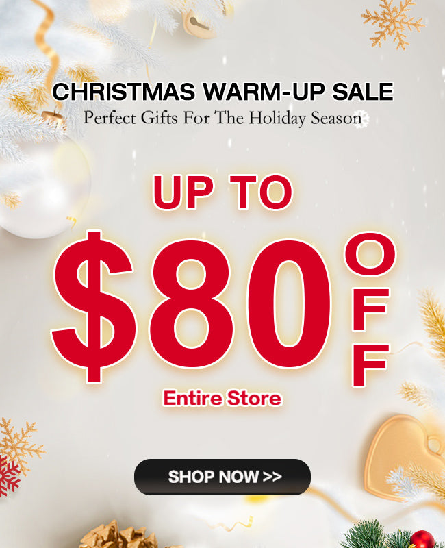 Soul Lady Wigs Christmas warm-up sale banner with product pricing and festive decorations. Christmast Deal With COUPON DISCOUNTS - save up to $80 off. 650x800