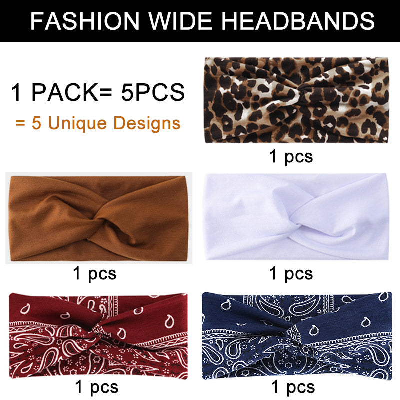 Soul lady wigs | 5-Pack Wide Headbands for Women | Boho Print & Solid Hair Accessories For Wig- 5 pcs one pack