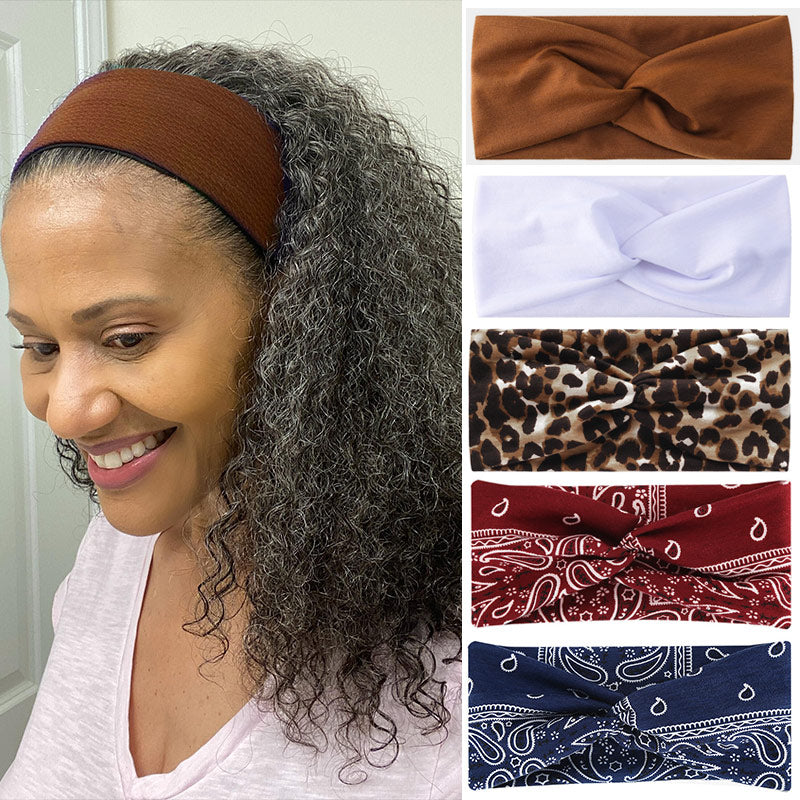 Soul lady wigs | 5-Pack Wide Headbands for Women | Boho Print & Solid Hair Accessories For Wig