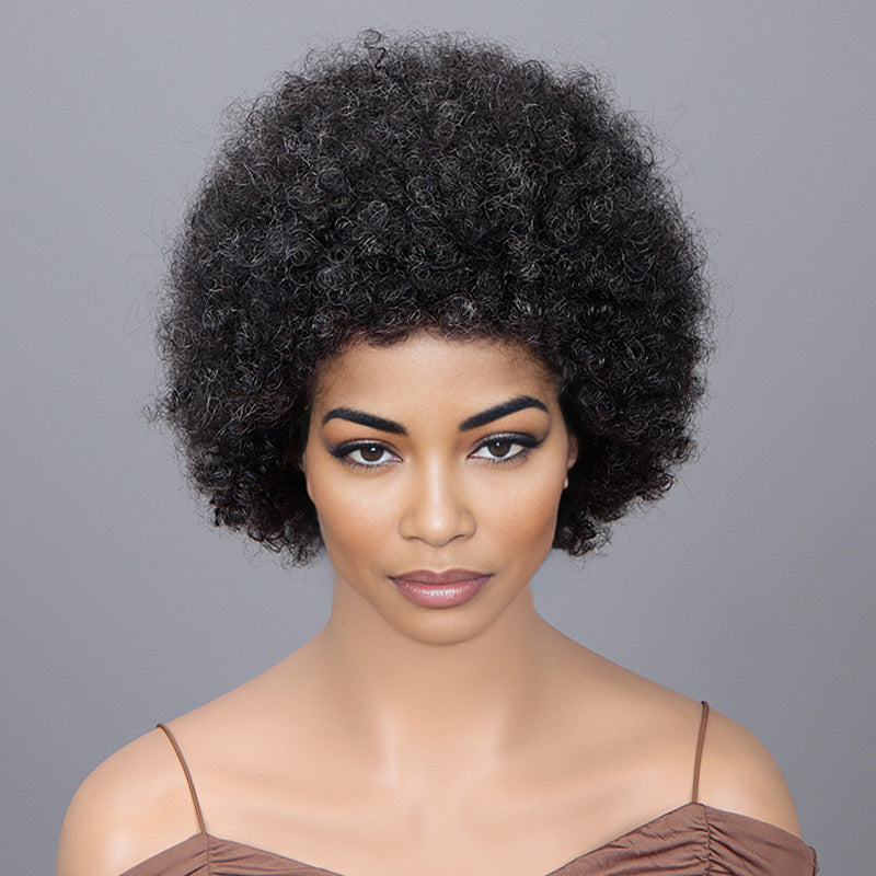 SOUL LADy Ready To Go Wigs Dark Salt And Pepper Afro 4C Kinky Curly Human Hair Glueless Wig Beginner Friendly For Women