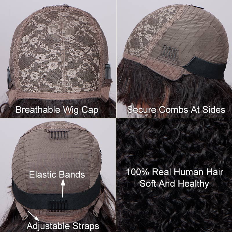 100% Human Hair Shoulder Length Bob Wig with Bangs, Breathable Cap, Daily Wear Medium Salt and Pepper Straight Bob Human Hair Wigs with  main image 4