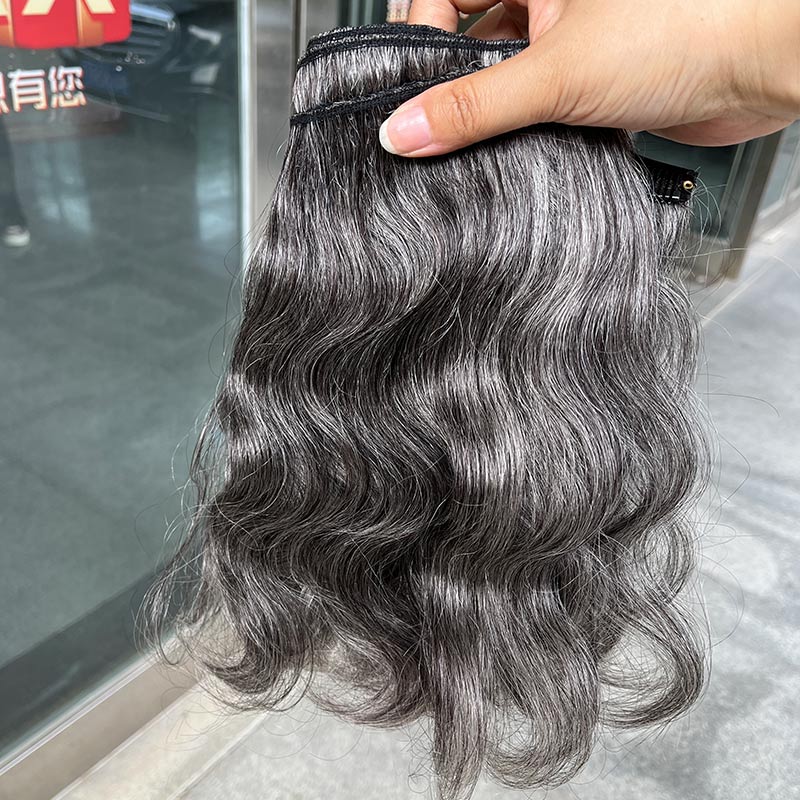 Silver Gray Human Hair Body Wave Hair Clip In Hair Extensions 6 Pieces/Set