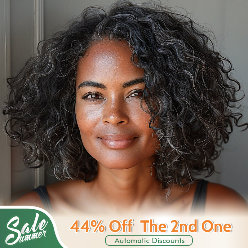 Soul Lady Dark Salt And Pepper Wigs Water Wave Bob 5x5 HD Lace Human Hair Wigs For Mature Women-Wet and wavy hair wig
