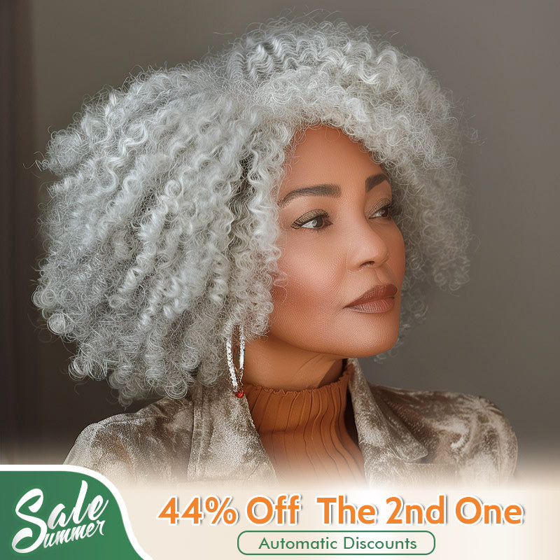 US DOMESTIC SHIPPING | Seniors Pale Gray Wig Light Salt And Pepper Jerry Curly Bob 5x5 HD Lace Human Hair Wigs For Older Women