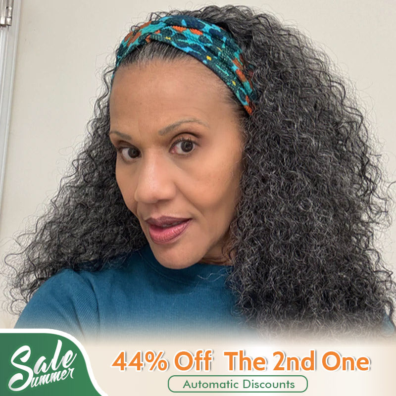 Soul lady wigs Medium Salt & Pepper Kinky Curly Human Hair Headband Wig For Black Women