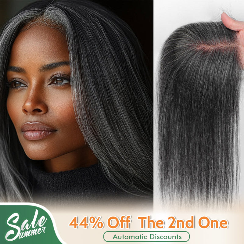 US DOMESTIC SHIPPING | Medium Salt And Pepper Swiss Lace Toppers Straight Human Hair Crown Picese For Thinning Hair