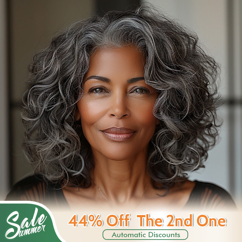 US DOMESTIC SHIPPING |Attractive Seniors Salt And Pepper Human Hair Loose Wave Bob 5x5 HD Lace Wigs For Mom