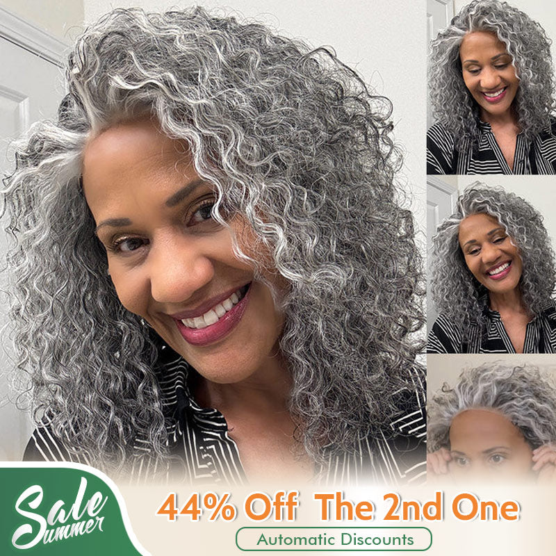 US DOMESTIC SHIPPING | Stylish Salt And Pepper Wig Water Wave Human Hair Throw On & Go 5x5 HD Lace Bob Wigs