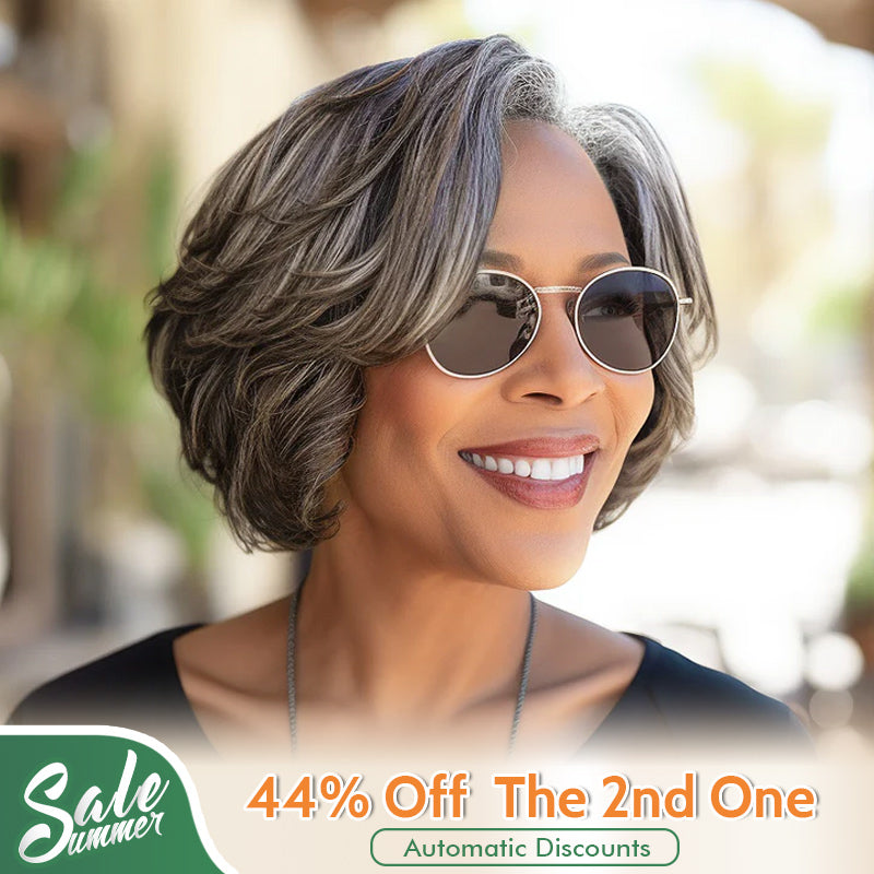 Handmade Natural Wavy Grey Highlight Wig Mixed With Brown Human Hair Perfect Glueless Lace Wigs for Mom