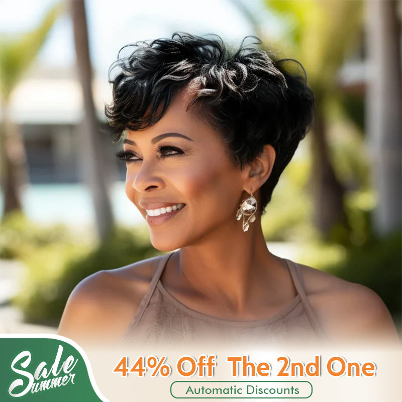 US DOMESTIC SHIPPING | Custom Edgy Pixie Cuts Wig With Natural Wave Bangs Glueless Human Hair Wigs For Mom