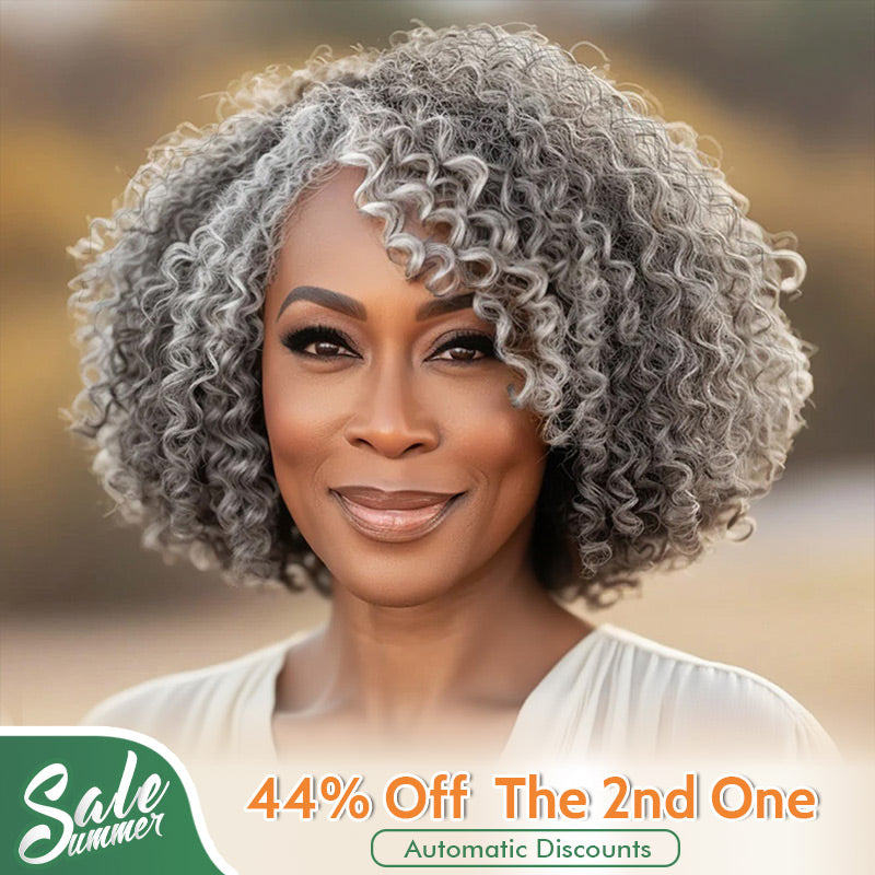 US DOMESTIC SHIPPING | Seniors Salt And Pepper Jerry Curly Bob Real Human Hair Handmade 5x5 HD Lace Wigs For Mom