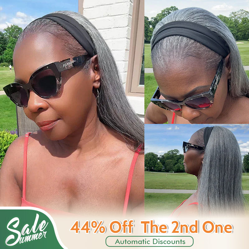 Soul lady wigs Silver Gray Straight Hair Headband Wig Real Human Hair Salt & Pepper Glueless Wigs For Women