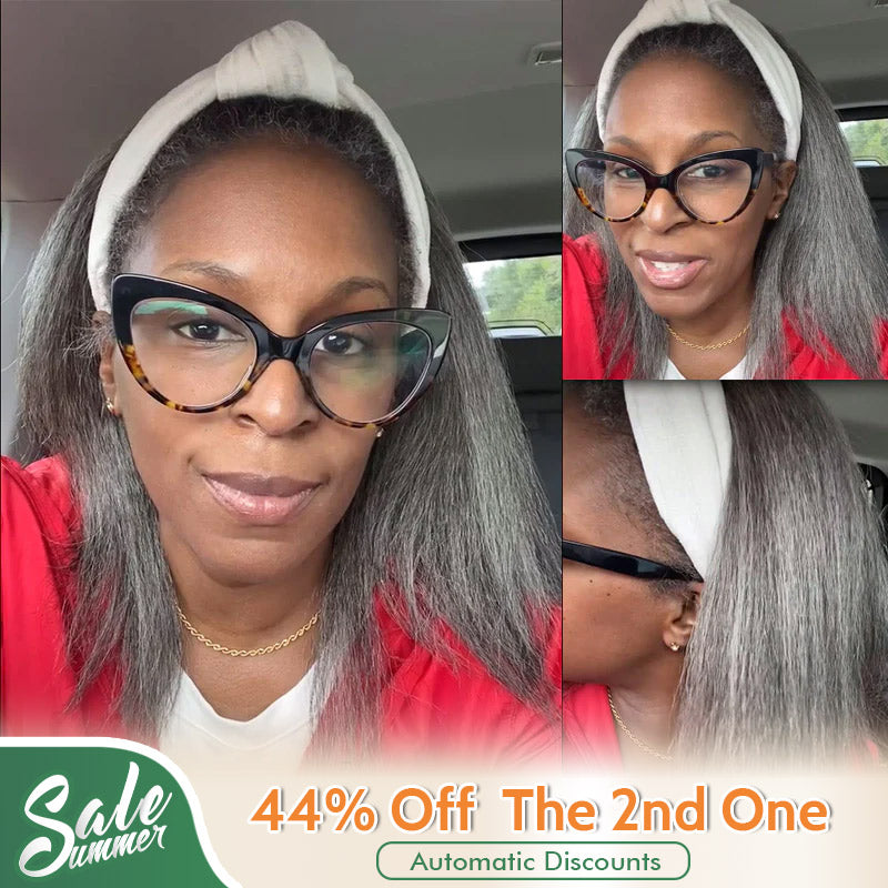 Soul Lady Summer Trends | Glueless Salt & Pepper Wigs Kinky Straight Gray Human Hair Wear To Go Headband Wigs