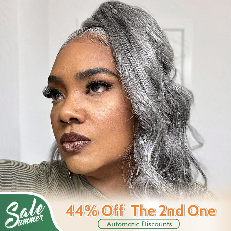 Soul lady Salt And Pepper Human Hair Ponytail Extensions Silver Gray Body Wave Drawstring PonyTail Hair