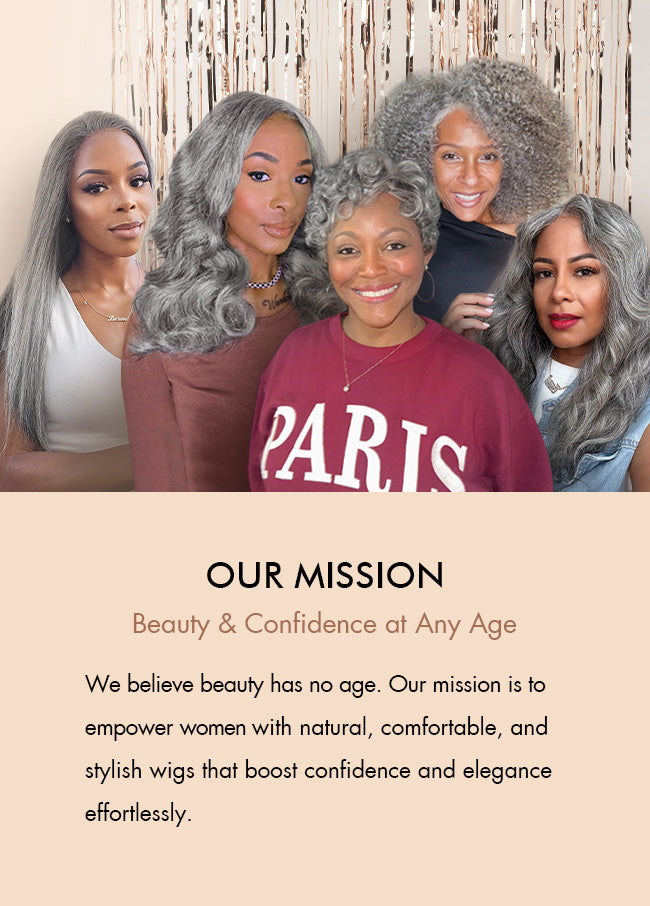 Soul Lady Wigs brand banner – About Us and Our Mission highlighting custom wigs for mature women