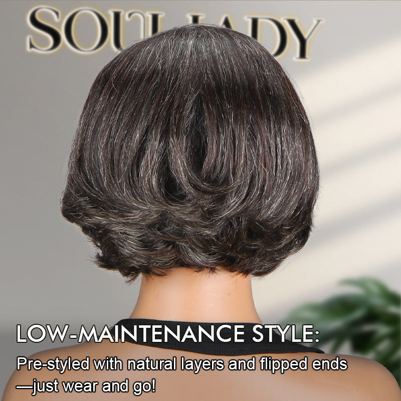 Brown and Gray Short Bob Human Hair Wigs Natural Wavy Lace 