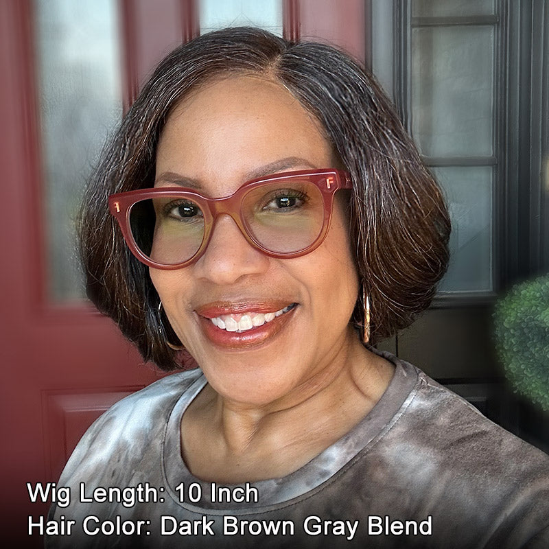 Soul Lady Wig|Wear And Go | Chic Brown Layered Wigs With Gray Highlights Natural Wavy Human Hair Glueless Lace Wigs For Women-model real life with al and chelle-outdoors vibe