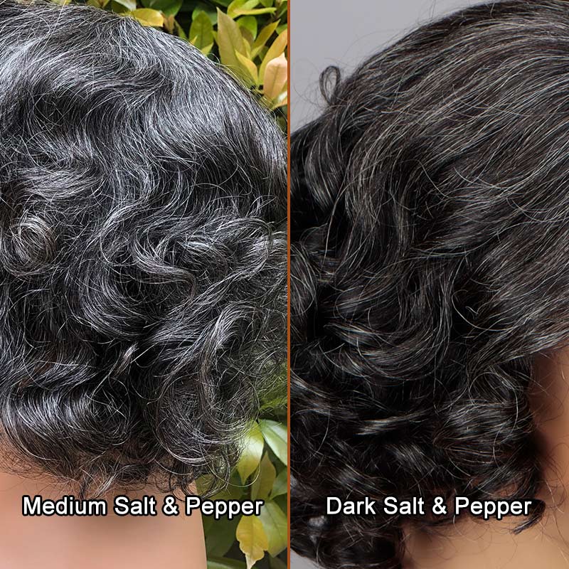 Versatile Medium Salt & Pepper Big Curly Bob | Wear Go Glueless Human Hair Wig for Older Women-#DGW001C
