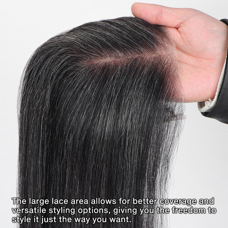 Soul lady wigs offer 5"x5" Lace Crown Toppers Dark Salt And Pepper Straight Human Hair Pieces For Women with thinning hair-lace part show