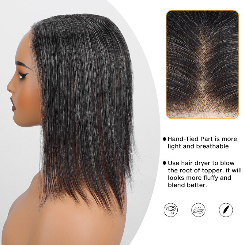 Soul lady wigs offer 5"x5" Lace Crown Toppers Dark Salt And Pepper Straight Human Hair Pieces For Women with thinning hair-lace base show show