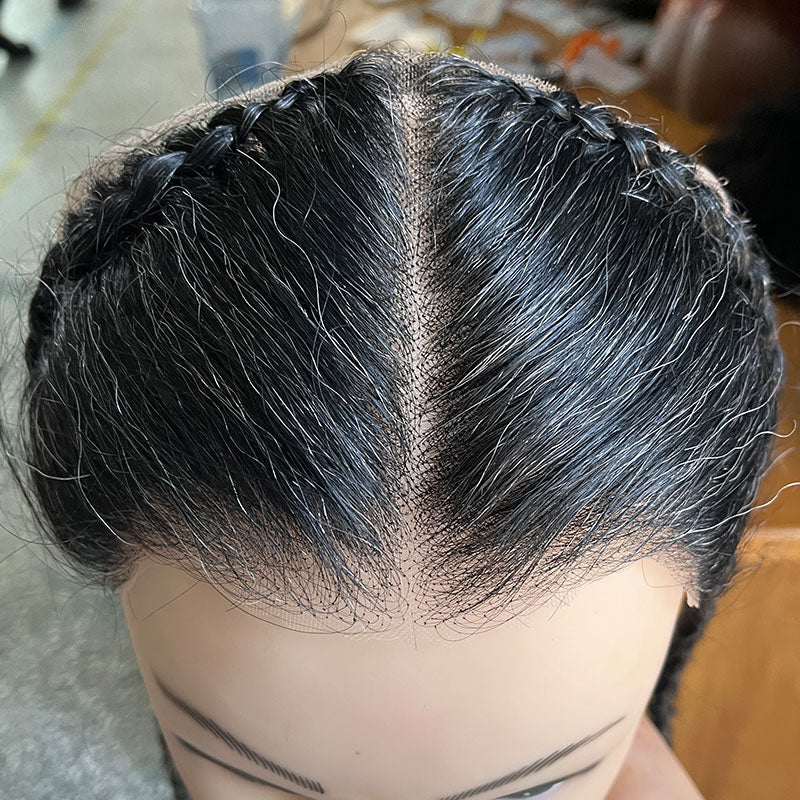 13x4 Lace Front Hair Toppers Dark Salt and Pepper Lace Frontal for