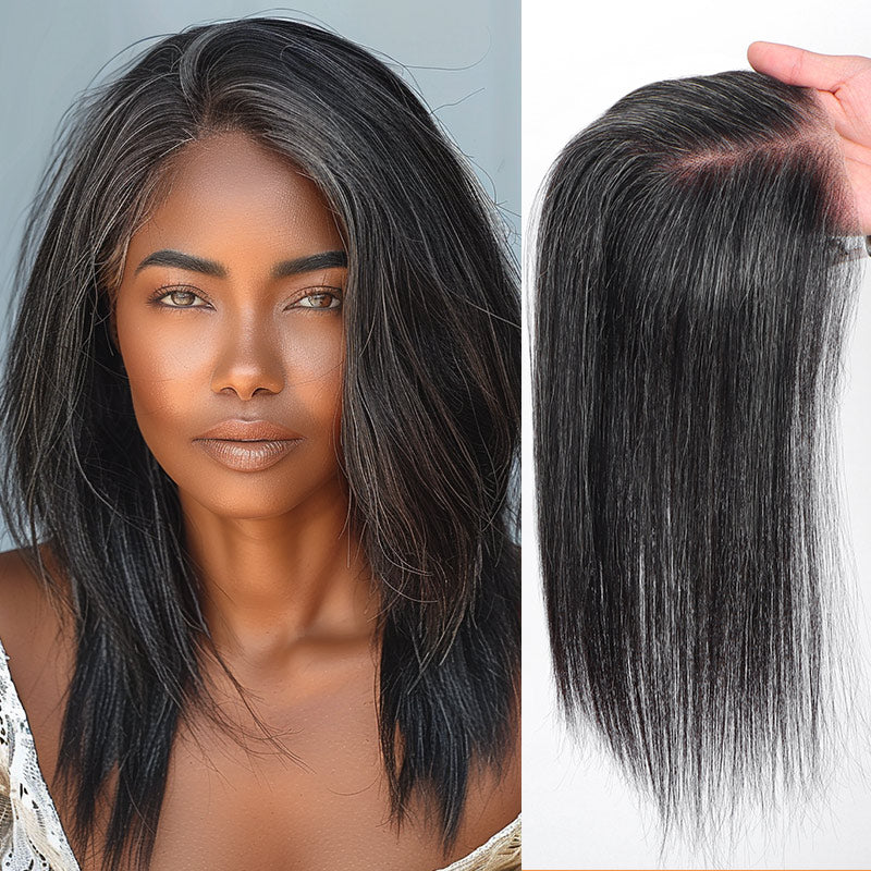 5x5 Lace Closure Hair Toppers Dark Salt and Pepper Straight  display picture 1