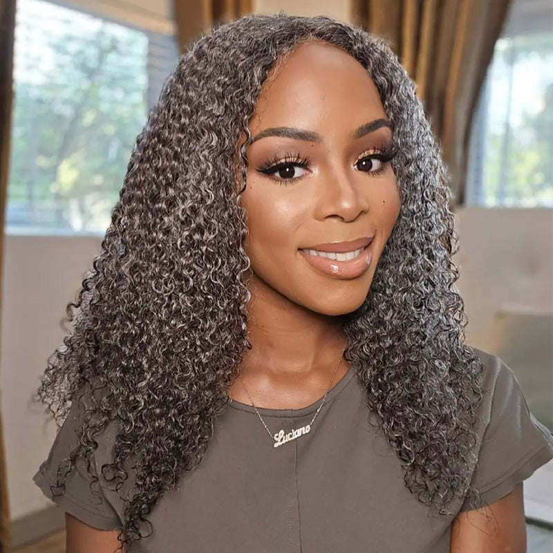 Gray Curly Lace Front Wigs Salt and Pepper Jerry Curly Human Hair