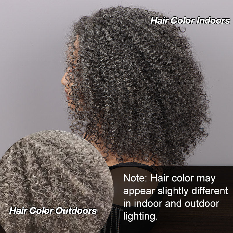 Soul Lady Salt & Pepper Kinky Curly 3 In 1 Half Wig Beginner Friendly Glueless 3/4 Wig 100% Human Hair-color difference