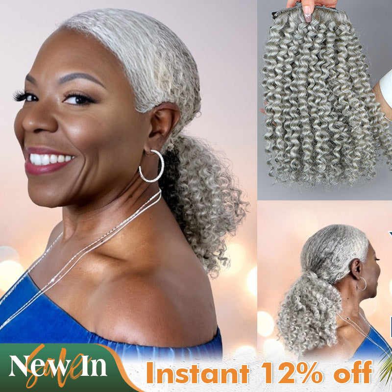 Soul lady wigs Stunning Silver Gray Jerry Curly Human Hair Clip In Hair Extensions 6 Pieces/Set Light Salt And Pepper Color