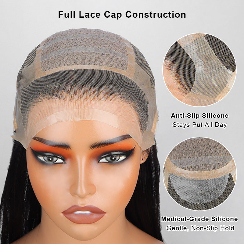 Soul Lady Glueless Medical Wig For Hair Loss Silk Top Full Lace Straight Human Hair Wigs Medium Salt & Pepper Gray Color-cap construction