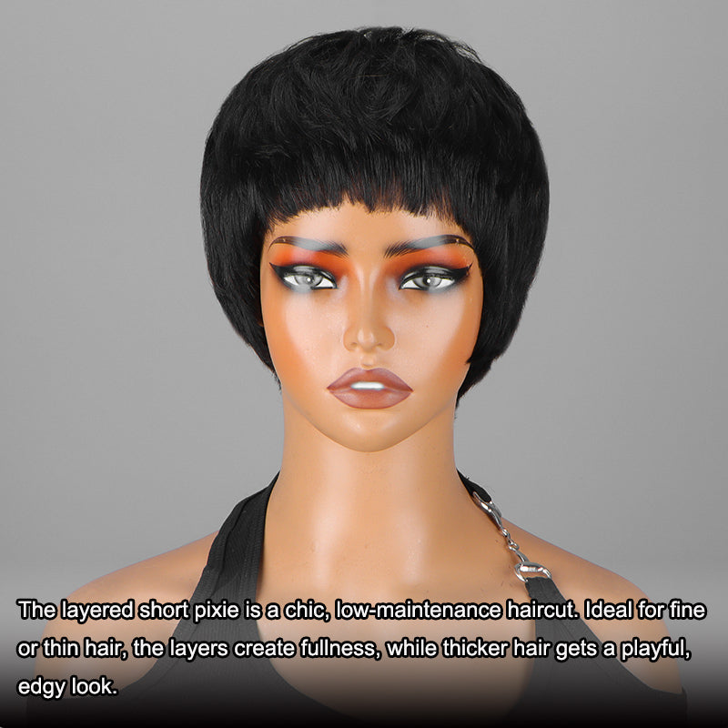 Pixie Cut Straight Human Hair Wigs Machine Made Short Bob  display picture 1