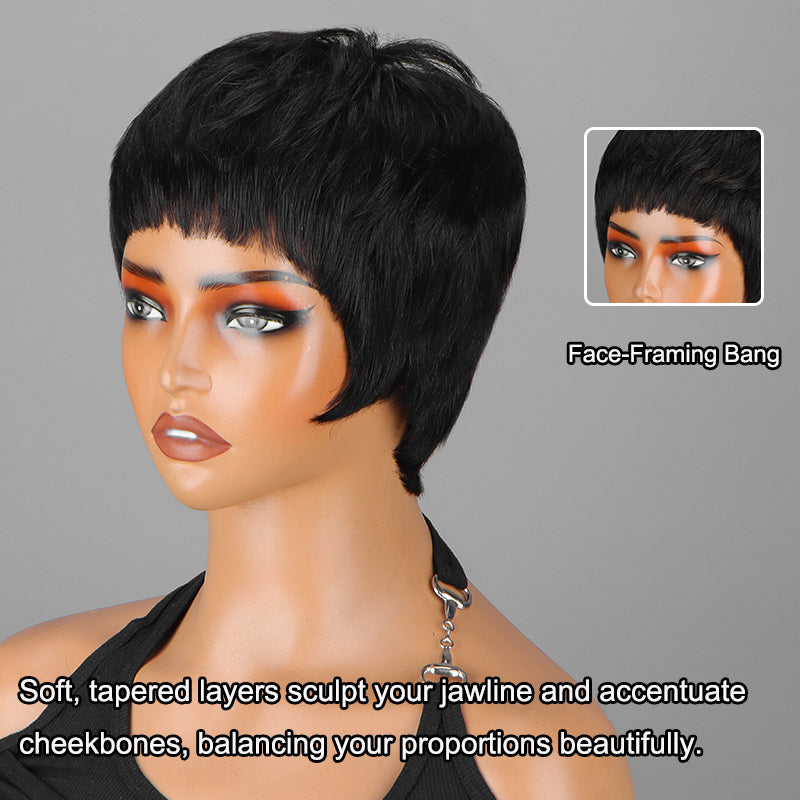 Glueless Short Layered Pixie Cut Straight Human Hair Wig With Bangs Side Part Amazon.com : PurpleSexy 10A Side Part Pixie Cut Wigs for  main image 4