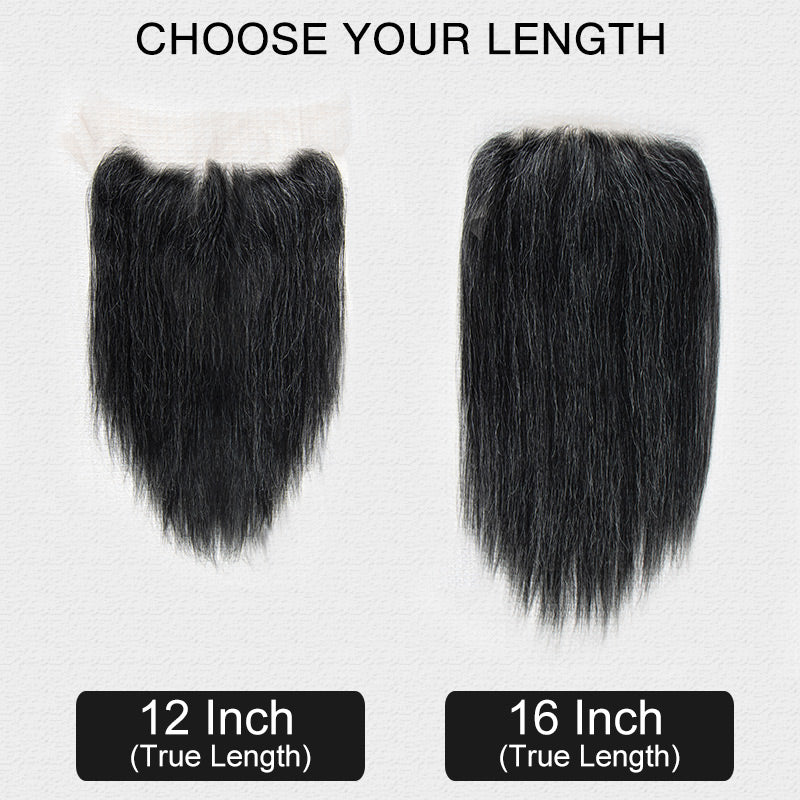 Soul Lady Dark Salt and Pepper 13x6 Large Area Hair Topper, showing natural full frontal coverage, blended gray and black hair, elegant and realistic style.