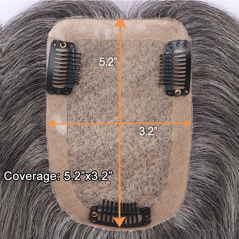 Soul lady wigs Real Scalp Silver Grey Human Hair Piece For Older Women  Salt And Pepper 5"x3" Silk Base Hair Topper for Thinning Hair-lace size for hair topper
