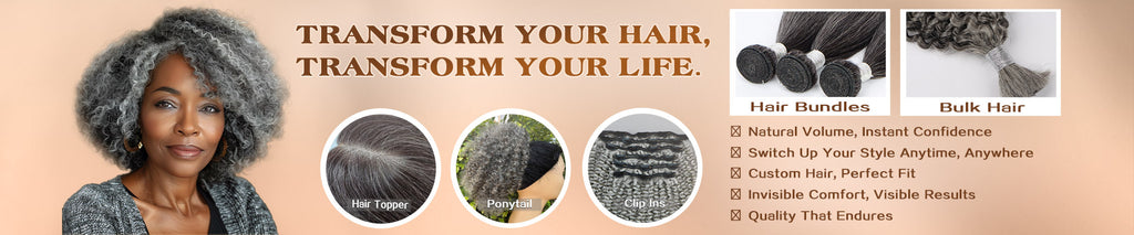 Soul Lady Real Human Hair Clip-In Extensions in Salt & Pepper Color – Hair Collection Banner on pc