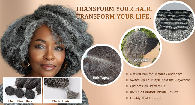 Soul Lady Real Human Hair Clip-In Extensions in Salt & Pepper Color – Hair Collection Banner
