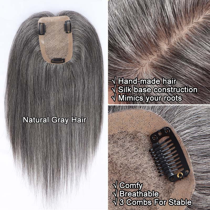 Gray Human Hair Toppers Salt and Pepper Human Hair Toppers  display picture 1