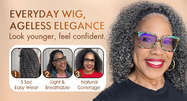 Salt and pepper gray real human hair headband wig for women over 50 – Soul Lady collection banner on mobile