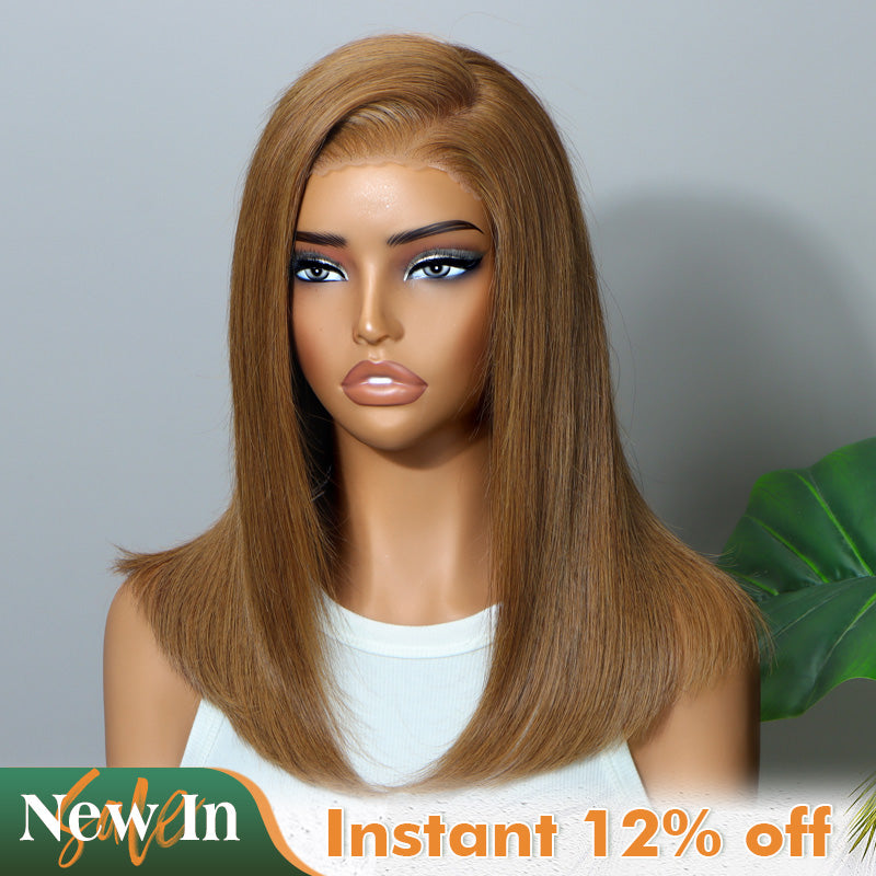 Soul Lady #30 Light Auburn Brown Straight Bob Silky Straight Human Hair 6x4 HD Lace Glueless Wig for black women