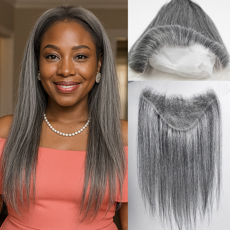 Soul Lady wigs store offer 13x6 Invisible Swiss Lace Full Frontal Salt and Pepper Human Hair Topper for Women
