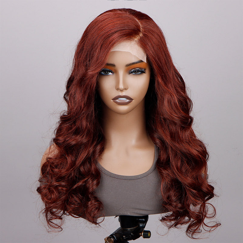 Soul Lady Reddish Brown Body Wave 5X5 HD Lace Wig C Part Long Human Hair Wigs