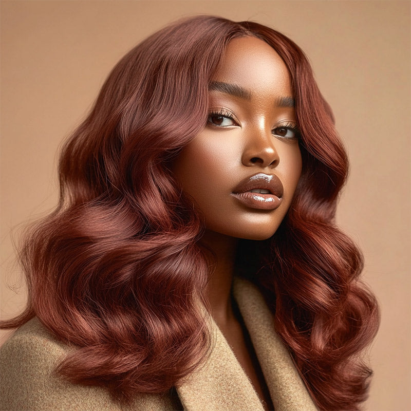 Soul Lady Elegant Reddish Brown Body Wave Wig 5x5 HD Lace Human Hair Wig C Part For Women